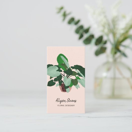 Moderne florale ontwerper plant roze logo qr code visitekaartje (Staand voorkant)