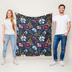 Moderne florale patronen met blauw marineslot fleece deken