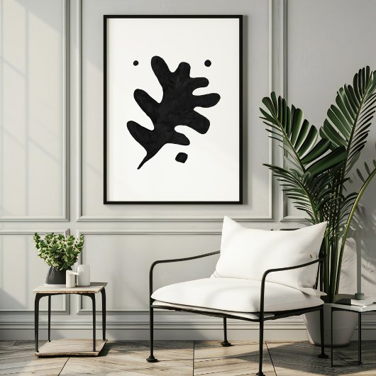 Moderne Foliated Art Print, zwarte gouache Poster