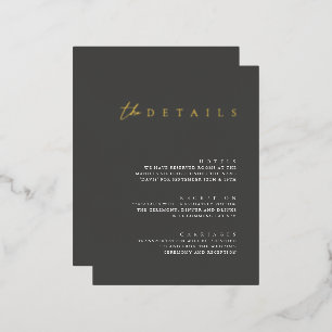 Moderne Folie Black Wedding Details Enclosure Kaar Feestdagen Briefkaart