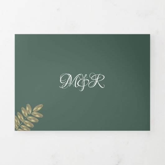 Moderne Folie Groene Ring Trouwlogo Drieluik Uitnodiging (Cover)