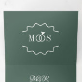 Moderne Folie Groene Ring Trouwlogo Drieluik Uitnodiging (Binnenzijde eerst)