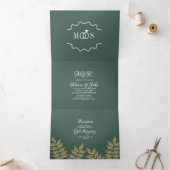 Moderne Folie Groene Ring Trouwlogo Drieluik Uitnodiging (Binnen)
