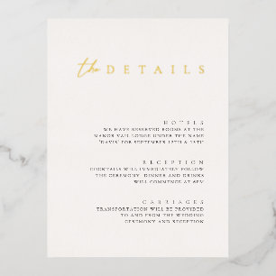 Moderne Folie White Wedding Details Enclosure Card Feestdagen Briefkaart