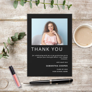 Moderne foto 2022 Afstuderen zwart Dank u Bedankkaart