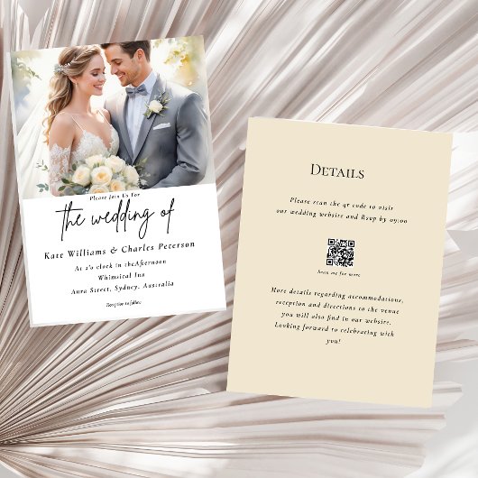 Moderne foto Aangepaste QR code Bruiloft uitnodigi Kaart