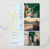 Moderne foto Afstudeerder Light Blue Folie Uitnodiging (Voorkant)