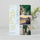 Moderne foto Afstudeerder Light Blue Folie Uitnodiging (Staand Voorkant)