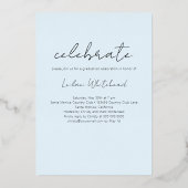 Moderne foto Afstudeerder Light Blue Folie Uitnodiging (Achterkant)