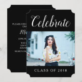 Moderne foto afstudeerfeest uitnodigen | Zwart Kaart (Voorkant / Achterkant)