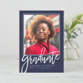 Moderne Foto Afstuderen Aankondiging Navy Blue 202 (Staand voorkant)