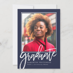 Moderne Foto Afstuderen Aankondiging Navy Blue 202