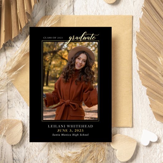 Moderne foto Afstuderen Black Folie Uitnodiging