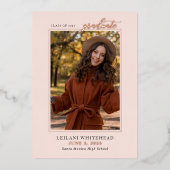 Moderne foto Afstuderen Blush Folie Uitnodiging (Voorkant)