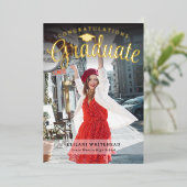 Moderne Foto Afstuderen Folie Folie Uitnodiging (Staand Voorkant)