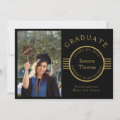 Moderne foto Afstuderen Gold Stripes Afstuderen Aankondiging (Voorkant)