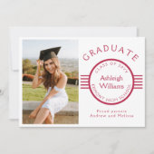 Moderne foto Afstuderen Magenta Stripes Afstuderen Aankondiging (Voorkant)