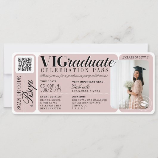 Moderne Foto Afstuderen Party Event Ticket QR Code Kaart (Voorkant)
