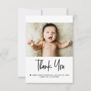 Moderne foto baby pasgeboren geboorte statistieken bedankkaart