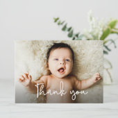 Moderne foto Baby shower Bedankt Geboorte Aankondiging (Staand voorkant)
