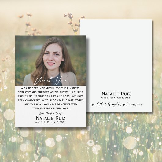 Moderne foto begrafenis dank u kaart