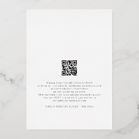 Moderne foto Bekleding QR Code Weddenschap Luxury  Folie Uitnodiging (Achterkant)