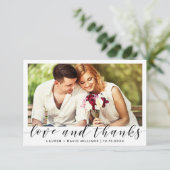 Moderne foto Black Script White Wedding Bedankt (Staand voorkant)