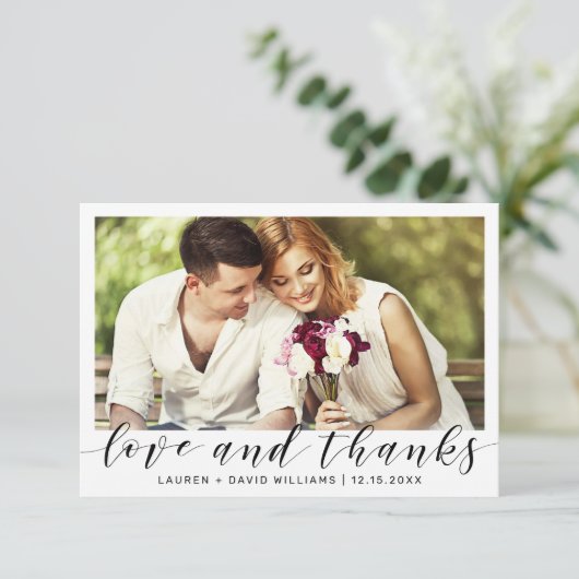 Moderne foto Black Script White Wedding Bedankt (Staand voorkant)