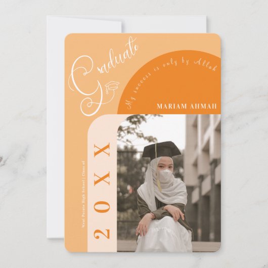 Moderne foto Bold Oranje Islamitisch afstuderen Kaart (Voorkant)