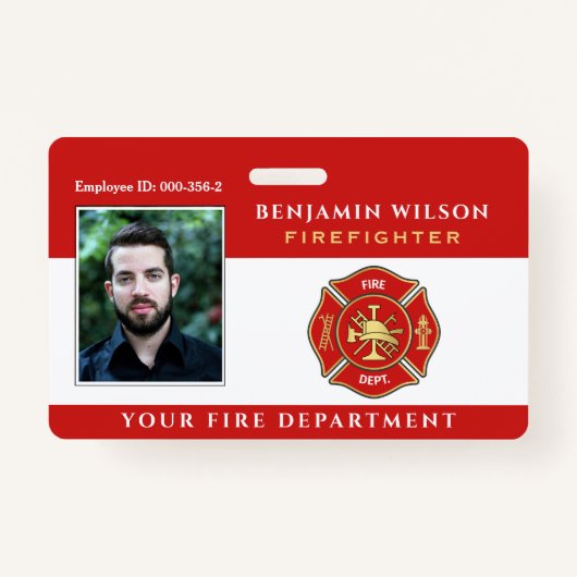Moderne foto brandweerman-ID Badge (Voorkant)