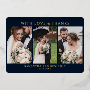 Moderne foto bruiloft Bedankt Gold Foil Kaart