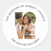 Moderne foto bruiloft Dank u liefde brieven gunst Ronde Sticker (Voorkant)