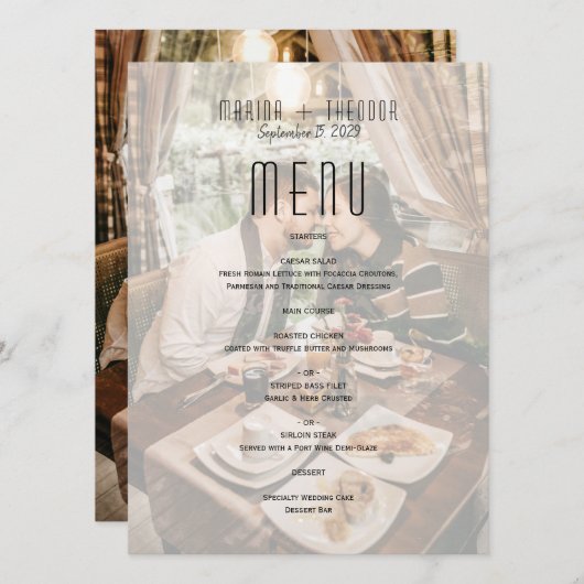 Moderne foto bruiloft receptie menu (Voorkant / Achterkant)