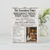 Moderne foto bruiloft uitnodiging – Krantenstijl (Staand voorkant)