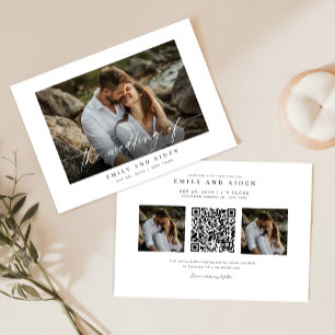 Moderne foto bruiloft uitnodiging met QR-code