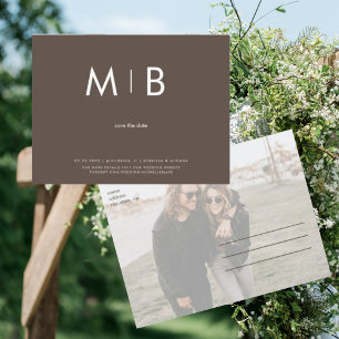 Moderne foto Chocolade Monogram Save the Date Briefkaart