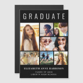 Moderne foto Collage Black Afstuderen Magnetische Uitnodiging (Voorkant / Achterkant)