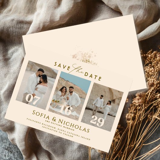 Moderne foto-collage Boho-bruiloft Save The Date