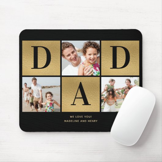 Moderne foto Collage Dad Black Gold Muismat (Met muis)