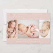 Moderne foto Collage Eenvoudige scriptroze geboort Aankondiging (Voorkant)