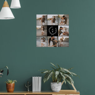 Moderne foto collage krans monogram paar poster