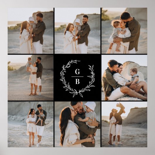 Moderne foto collage krans monogram paar poster (Voorkant)