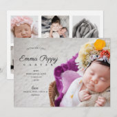 Moderne foto collage Monogram pasgeboren meisje ge Aankondiging (Voorkant / Achterkant)