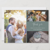Moderne foto Collage Pine Green Wedding Bedankt (Voorkant)
