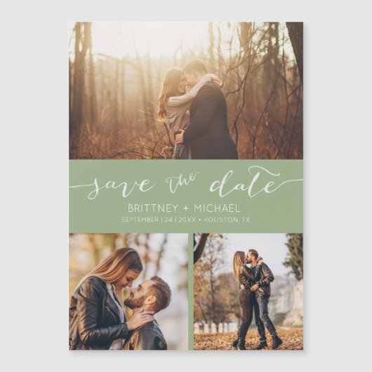 Moderne foto Collage Sage Green Save the Date (Voorkant)