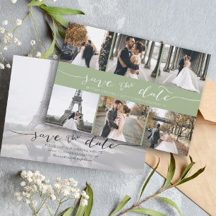 Moderne Foto Collage sparen de Datum Groen Save The Date
