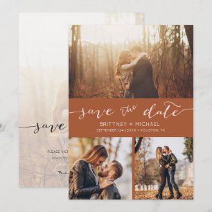 Moderne Foto Collage Terracotta Save the Date Aankondiging