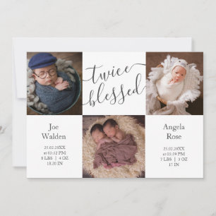 Moderne foto collage Twins Two Baby Birth Aankondiging