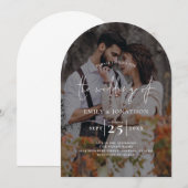 Moderne Foto Donkere Overlay Script Boog bruiloft Kaart (Voorkant / Achterkant)