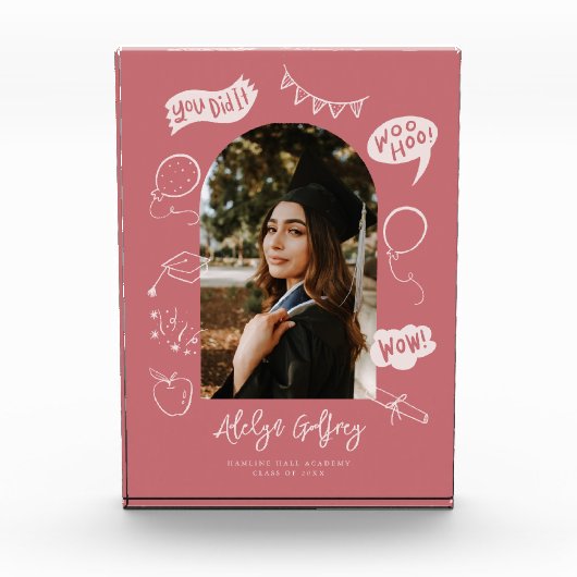 Moderne foto Doodle Afstuderen Blush Pink Keepsake (Voorkant)